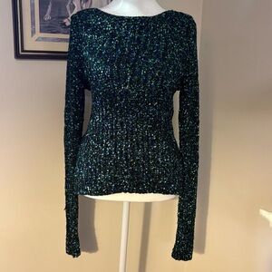 August Silk Textured Knit Top in Blue and Green